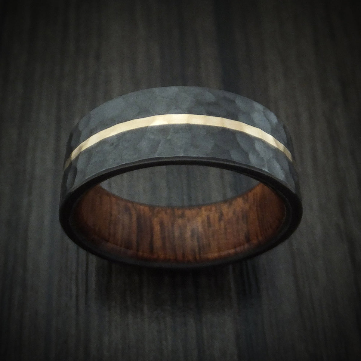 King Edward XII - Black Zirconium Men's Wedding Ring with 14K Gold and Wood Sleeve Band - view 2 - Nura Lab