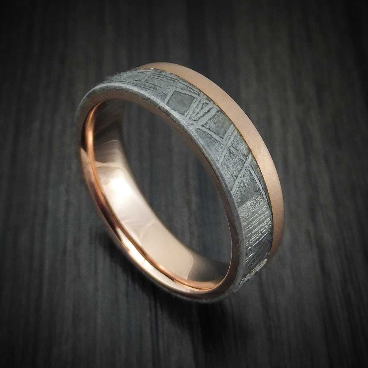 Echelon XVII - 14K Rose Gold and Gibeon Meteorite Men's Wedding Ring Band - Nura Lab