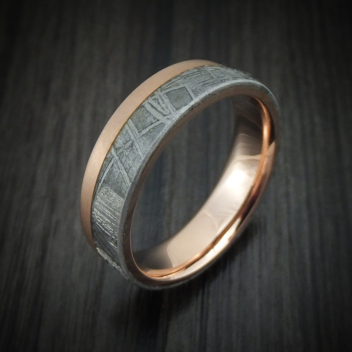 Echelon XVII - 14K Rose Gold and Gibeon Meteorite Men's Wedding Ring Band - view 4 - Nura Lab