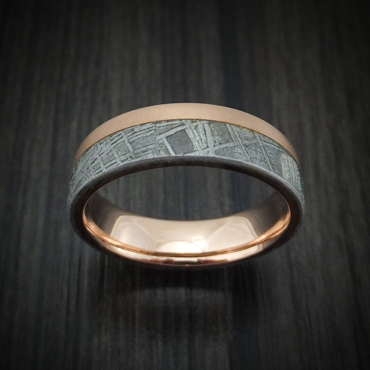 Echelon XVII - 14K Rose Gold and Gibeon Meteorite Men's Wedding Ring Band - view 2 - Nura Lab