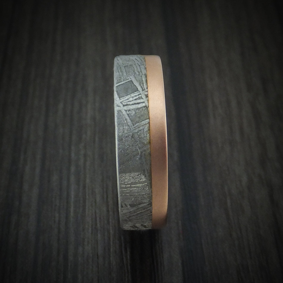 Echelon XVII - 14K Rose Gold and Gibeon Meteorite Men's Wedding Ring Band - view 3 - Nura Lab