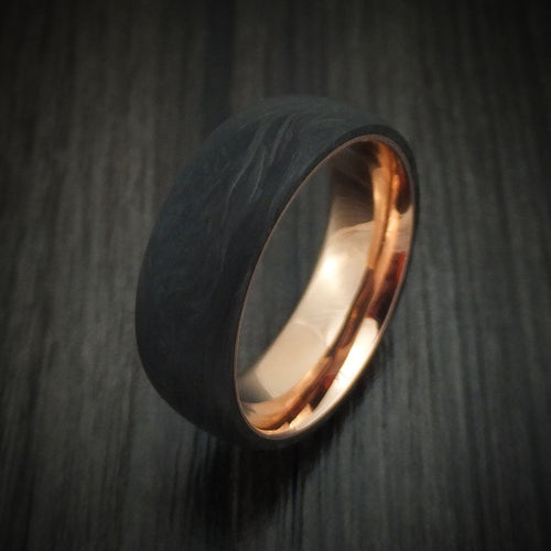 Baron XIV - Solid Forged Carbon Fiber Men's Wedding Ring with 14K Rose Gold Sleeve - view 4 - Nura Lab