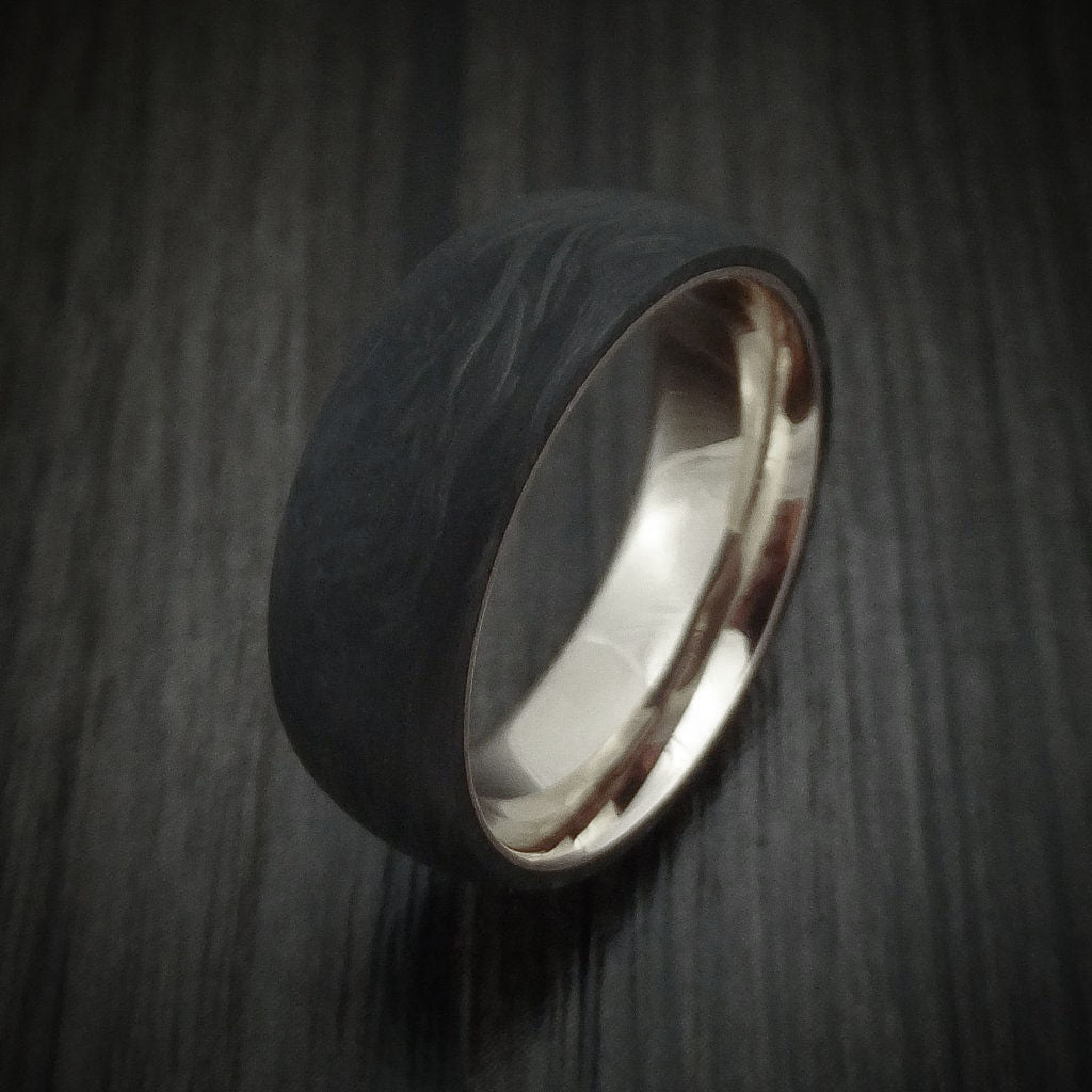 Solstice XIV - Solid Forged Carbon Fiber Men's Wedding Ring with 14K White Gold Sleeve - view 4 - Nura Lab