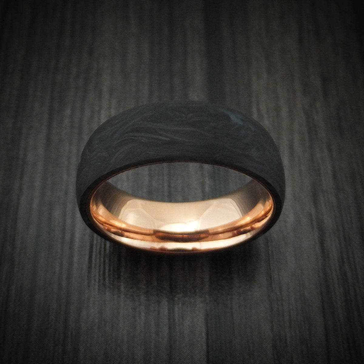 Baron XIV - Solid Forged Carbon Fiber Men's Wedding Ring with 14K Rose Gold Sleeve - view 2 - Nura Lab
