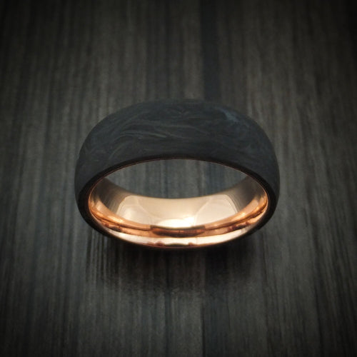 Baron XIV - Solid Forged Carbon Fiber Men's Wedding Ring with 14K Rose Gold Sleeve - view 2 - Nura Lab