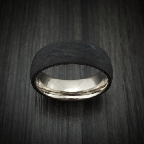 Solstice XIV - Solid Forged Carbon Fiber Men's Wedding Ring with 14K White Gold Sleeve - view 2 - Nura Lab