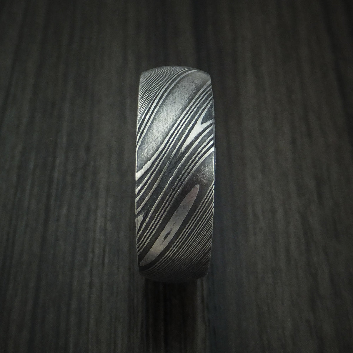 Sterling X - Woodgrain Kuro Damascus Steel Men's Wedding Ring with Hardwood Sleeve Wood Band - view 3 - Nura Lab