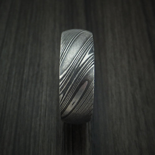 Sterling X - Woodgrain Kuro Damascus Steel Men's Wedding Ring with Hardwood Sleeve Wood Band - view 3 - Nura Lab