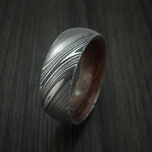 Sterling X - Woodgrain Kuro Damascus Steel Men's Wedding Ring with Hardwood Sleeve Wood Band - view 4 - Nura Lab
