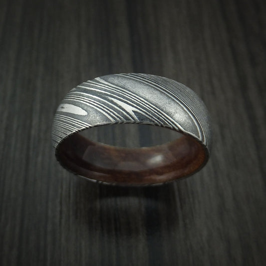 Sterling X - Woodgrain Kuro Damascus Steel Men's Wedding Ring with Hardwood Sleeve Wood Band - view 2 - Nura Lab