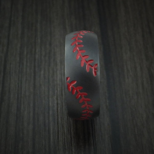 Oak XII - Black Zirconium Double Stitch Baseball Men's Wedding Ring with Custom Color and Hardwood Sleeve - view 4 - Nura Lab