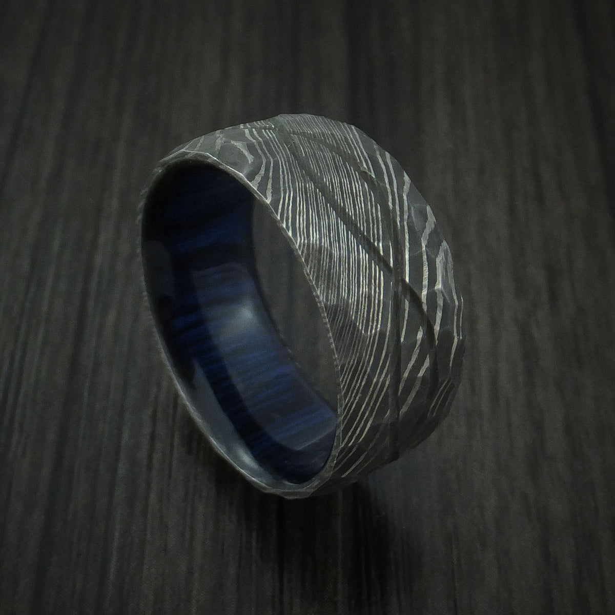 Oak IX - Damascus Steel Hammered Celtic Knot Men's Ring Infinity Design with Hardwood Sleeve Wedding Ring - Nura Lab