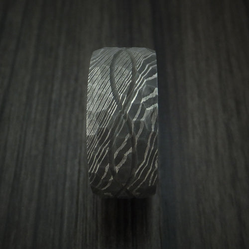 Oak IX - Damascus Steel Hammered Celtic Knot Men's Ring Infinity Design with Hardwood Sleeve Wedding Ring - view 3 - Nura Lab