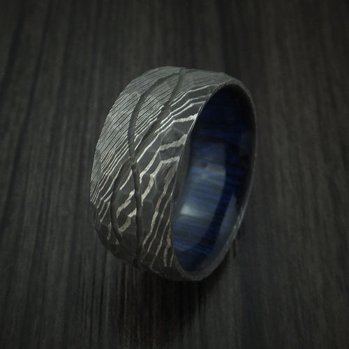 Oak IX - Damascus Steel Hammered Celtic Knot Men's Ring Infinity Design with Hardwood Sleeve Wedding Ring - view 4 - Nura Lab