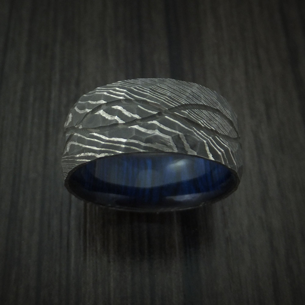 Oak IX - Damascus Steel Hammered Celtic Knot Men's Ring Infinity Design with Hardwood Sleeve Wedding Ring - view 2 - Nura Lab