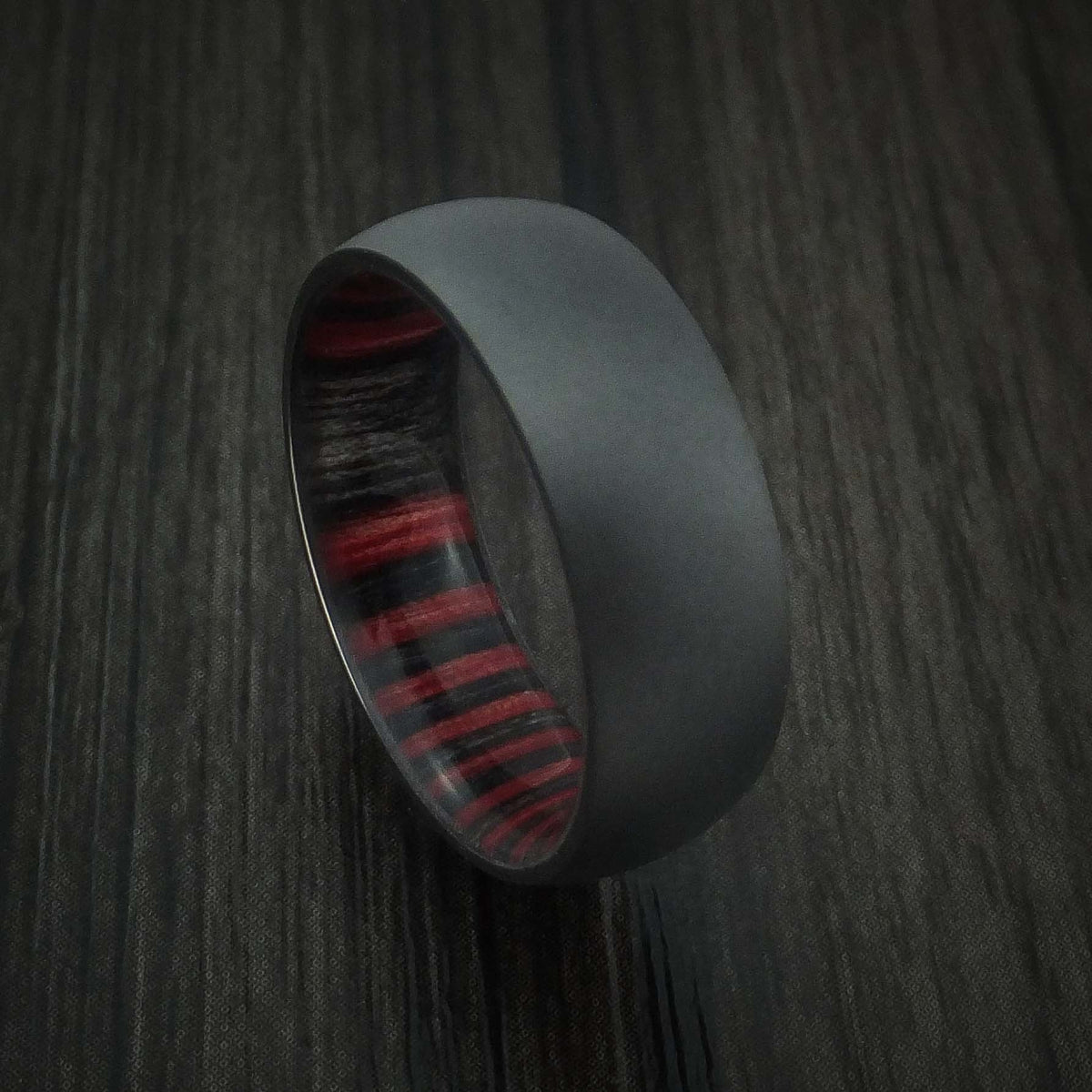 Knight XII - Black Zirconium Men's Wedding Ring with Hardwood Sleeve Band - Nura Lab