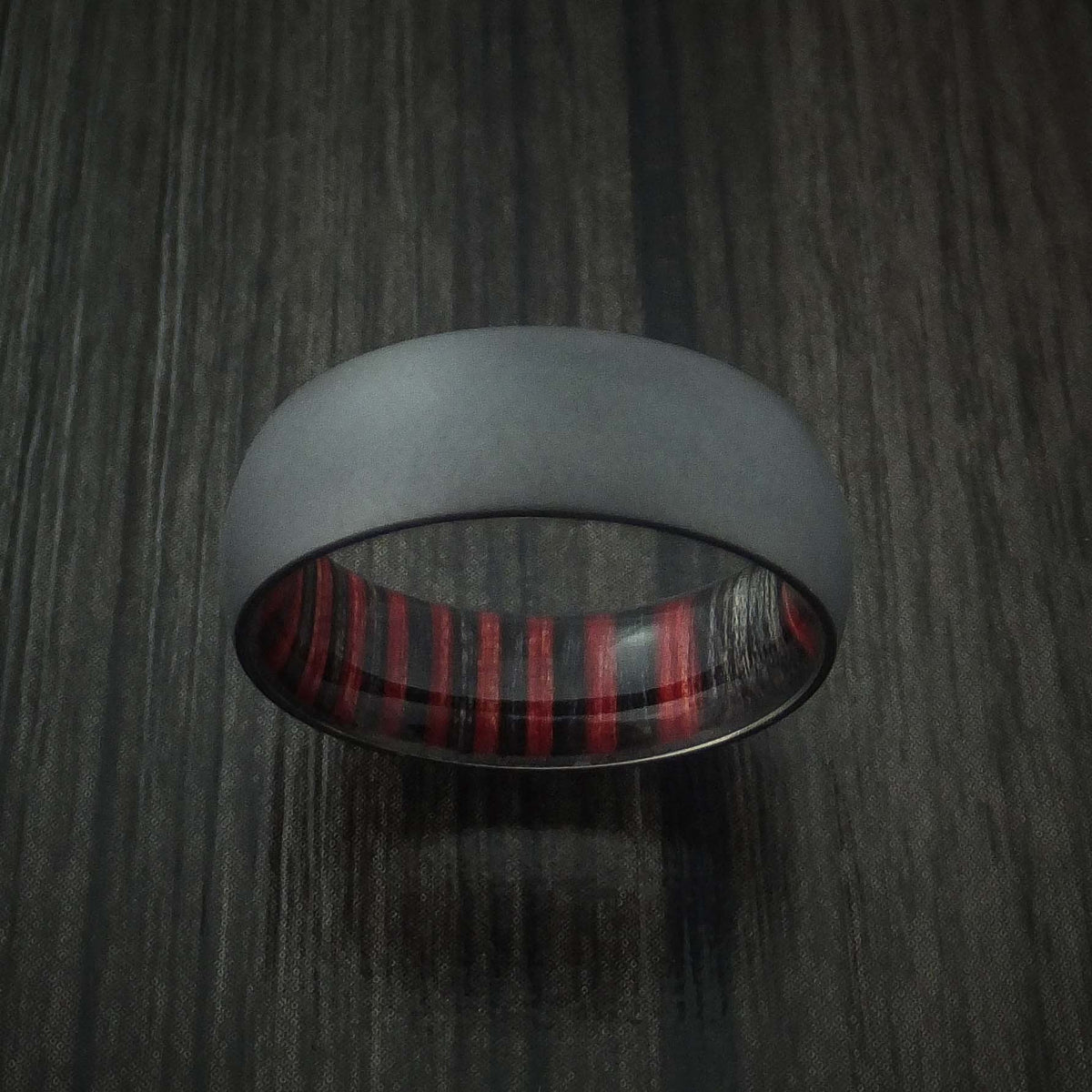 Knight XII - Black Zirconium Men's Wedding Ring with Hardwood Sleeve Band - view 2 - Nura Lab