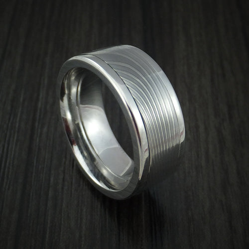 Midnight XI - Flat Twist Damascus Steel in Cobalt Chrome Wedding Men's Wedding Ring - Nura Lab