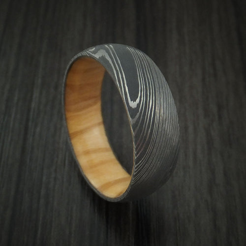 Heritage X - Damascus Steel Men's Wedding Ring with Olive Wood Hardwood Interior Sleeve - Nura Lab