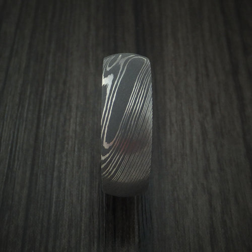 Heritage X - Damascus Steel Men's Wedding Ring with Olive Wood Hardwood Interior Sleeve - view 3 - Nura Lab
