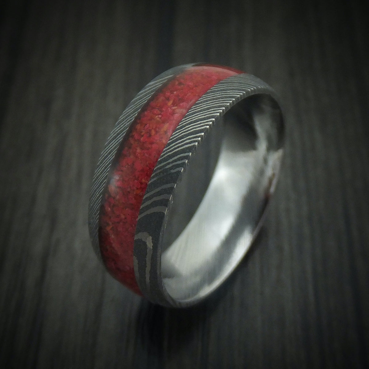 Ash XI - Damascus Steel and Stone Men's Wedding Ring Band - view 4 - Nura Lab