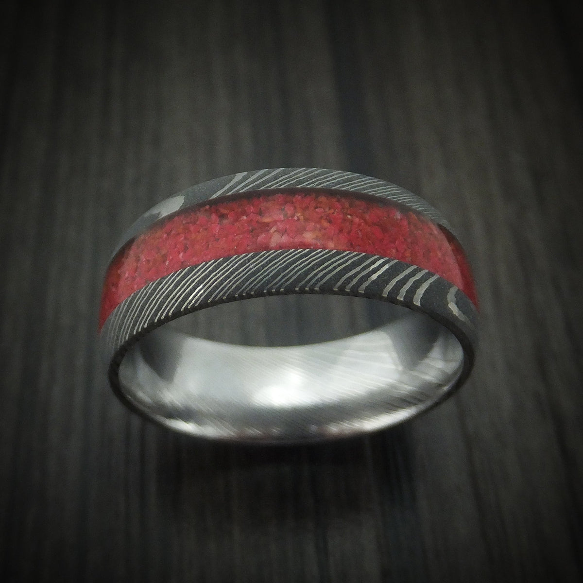 Ash XI - Damascus Steel and Stone Men's Wedding Ring Band - view 2 - Nura Lab