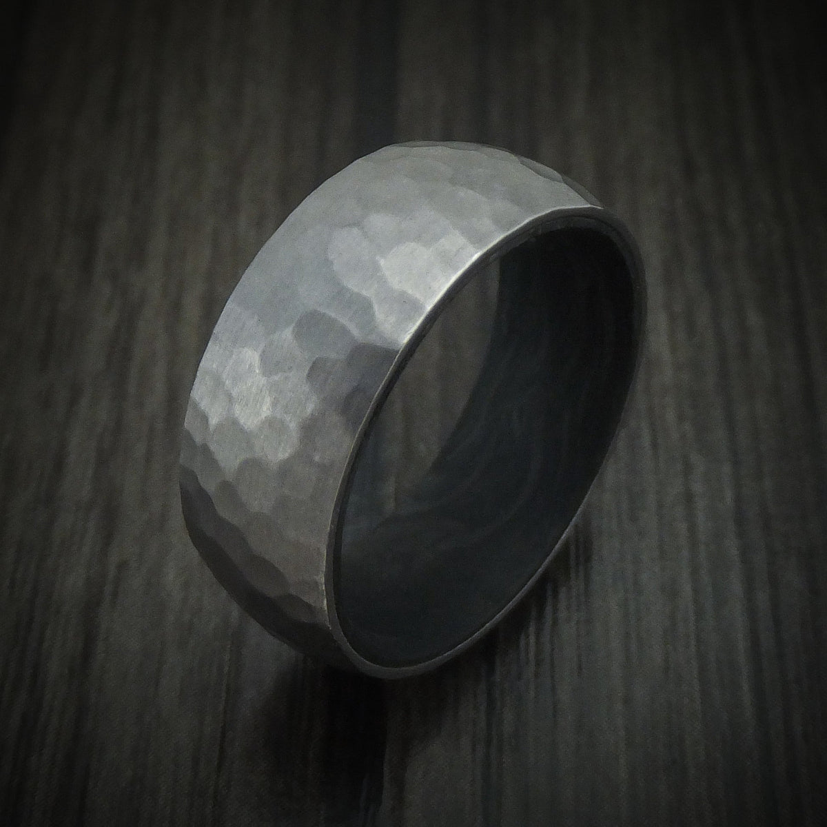 Dynasty XIII - Tantalum and Forged Carbon Fiber Hammered Men's Wedding Ring - view 4 - Nura Lab