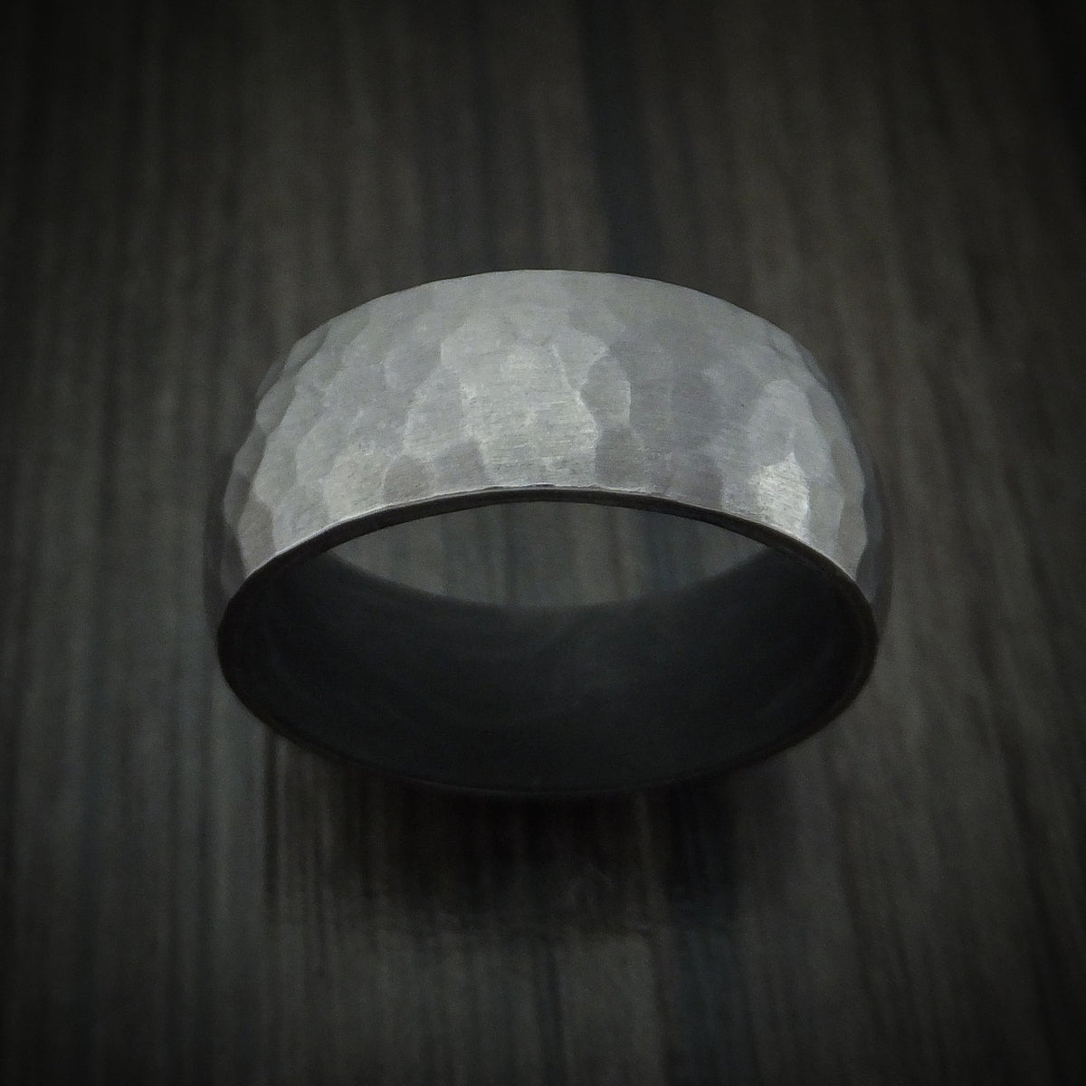 Dynasty XIII - Tantalum and Forged Carbon Fiber Hammered Men's Wedding Ring - view 2 - Nura Lab
