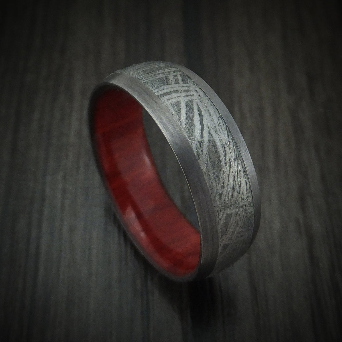 Ranger XII - Tantalum and Meteorite Men's Wedding Ring with Hardwood Sleeve - Nura Lab