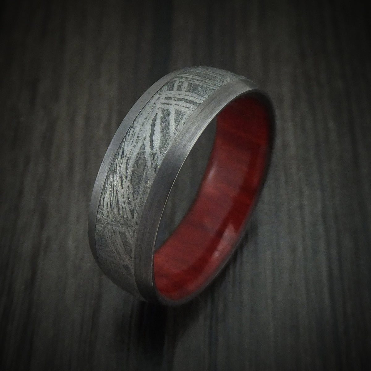 Ranger XII - Tantalum and Meteorite Men's Wedding Ring with Hardwood Sleeve - view 4 - Nura Lab
