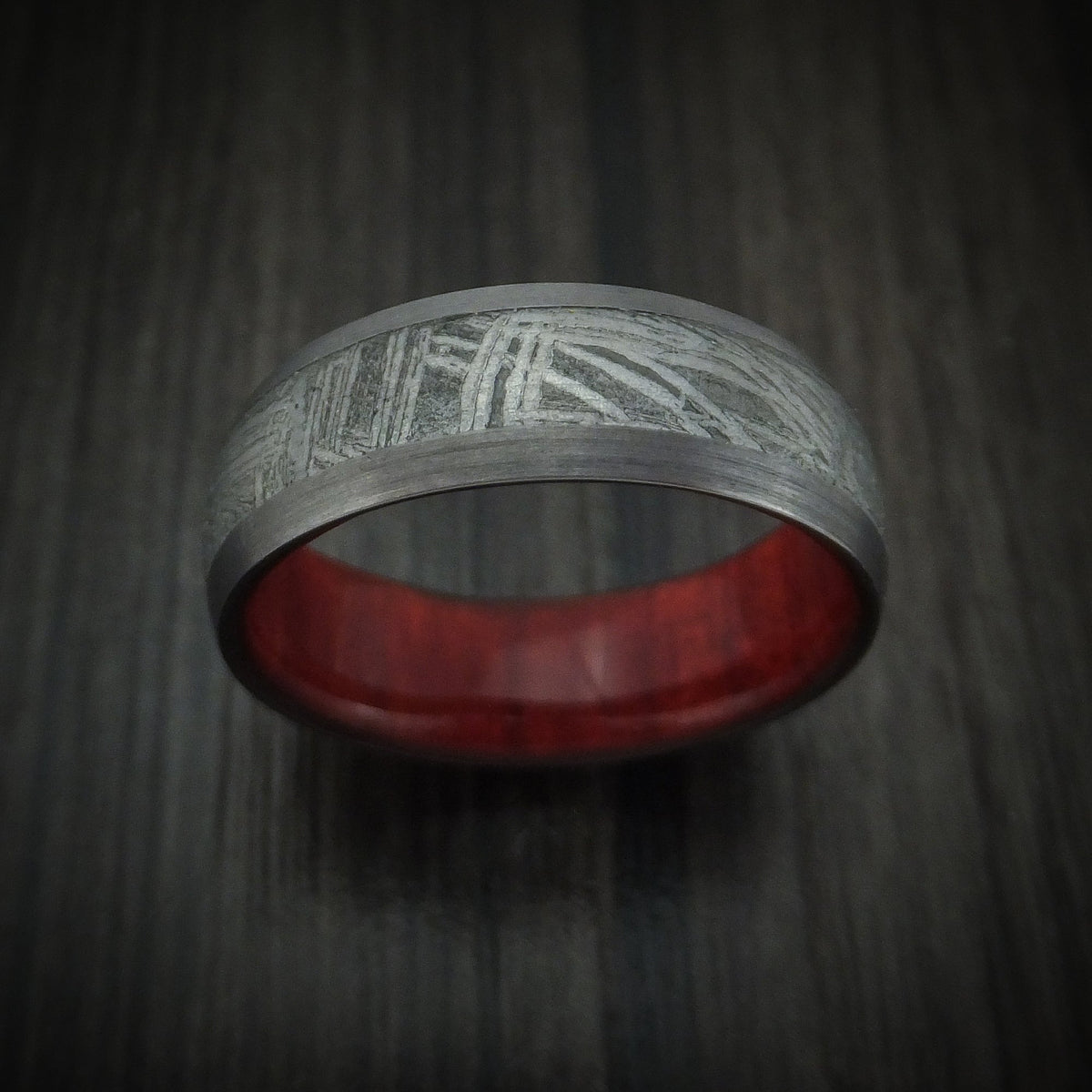 Ranger XII - Tantalum and Meteorite Men's Wedding Ring with Hardwood Sleeve - view 2 - Nura Lab