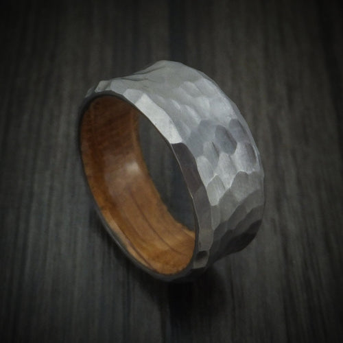 Maverick XII - Hammered Tantalum Concave Men's Wedding Ring with Wood Sleeve - Nura Lab
