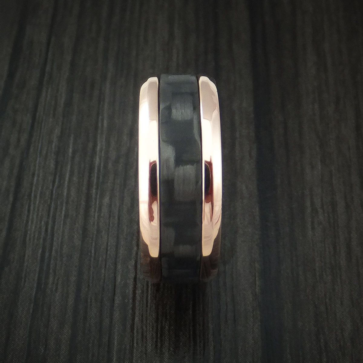 Forge XV - Rose Gold and Carbon Fiber Men's Wedding Ring Band - view 3 - Nura Lab