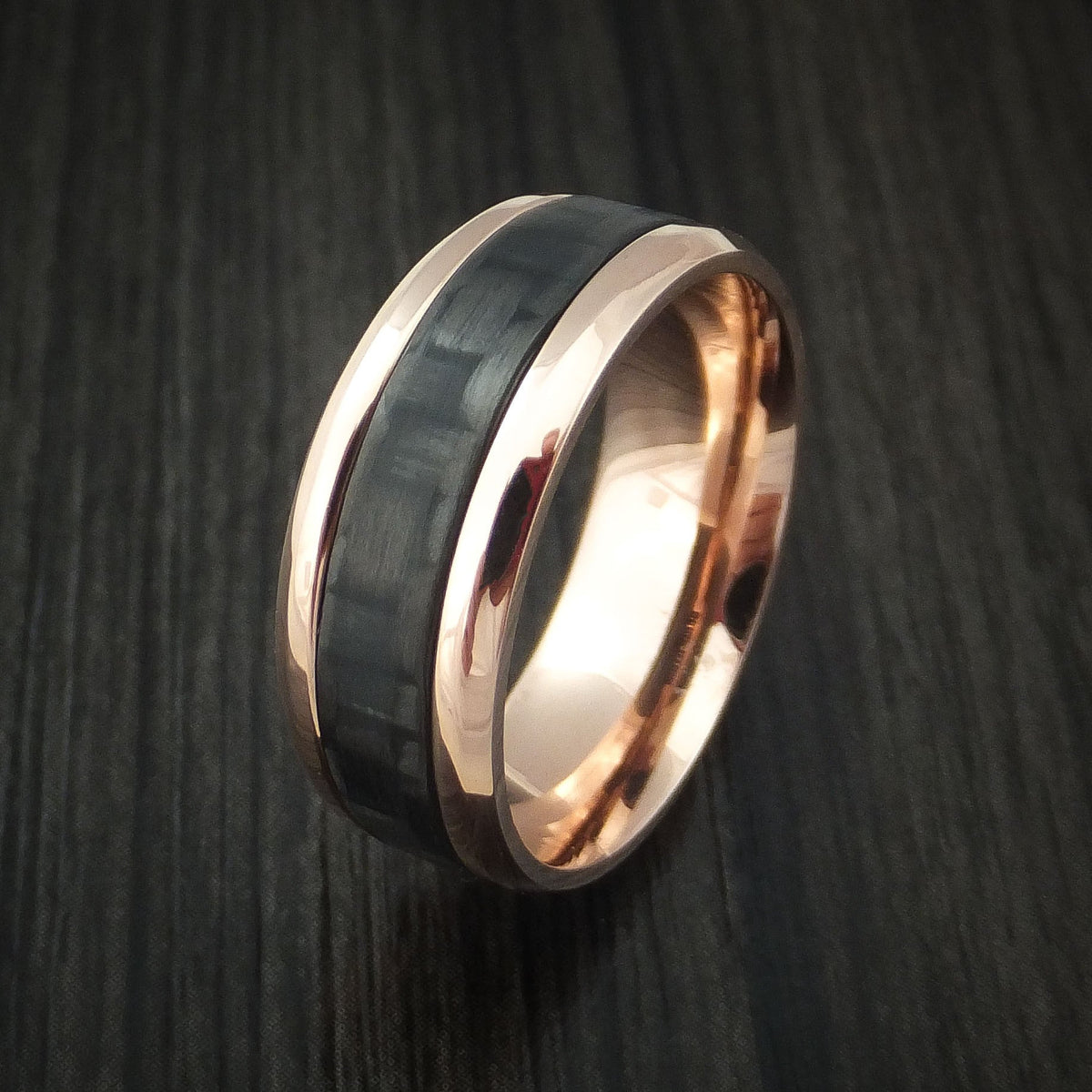 Forge XV - Rose Gold and Carbon Fiber Men's Wedding Ring Band - view 4 - Nura Lab