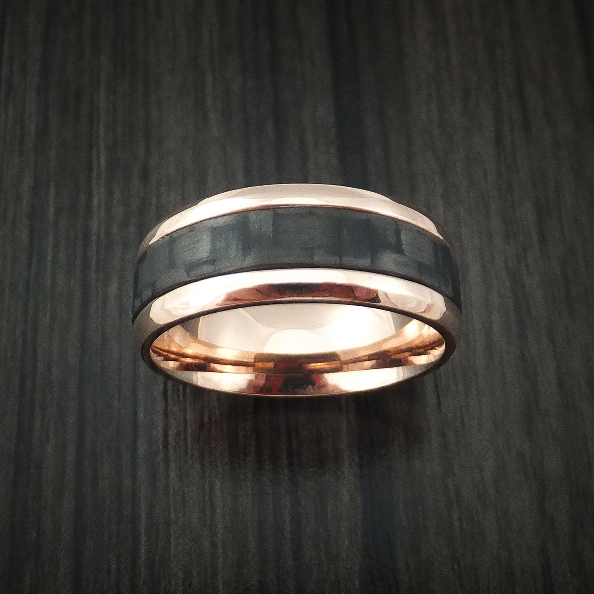 Forge XV - Rose Gold and Carbon Fiber Men's Wedding Ring Band - view 2 - Nura Lab