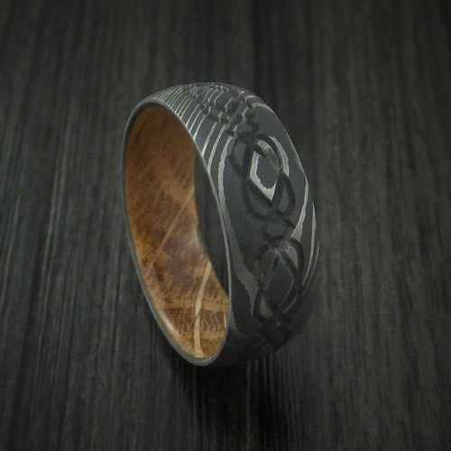 Granite IX - Damascus Steel Celtic Knot Men's Wedding Ring Infinity Design with Hardwood Sleeve - Nura Lab