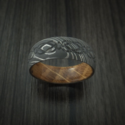 Granite IX - Damascus Steel Celtic Knot Men's Wedding Ring Infinity Design with Hardwood Sleeve - view 2 - Nura Lab