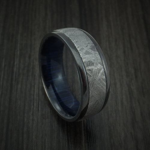 King Arthur XII - Black Zirconium Men's Wedding Ring with Gibeon Meteorite and Hardwood Sleeve Band - Nura Lab