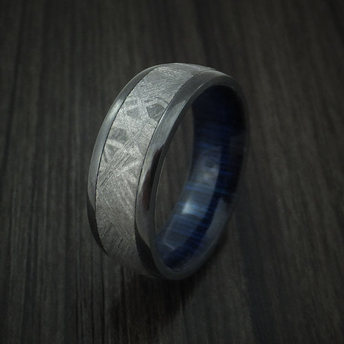 King Arthur XII - Black Zirconium Men's Wedding Ring with Gibeon Meteorite and Hardwood Sleeve Band - view 4 - Nura Lab