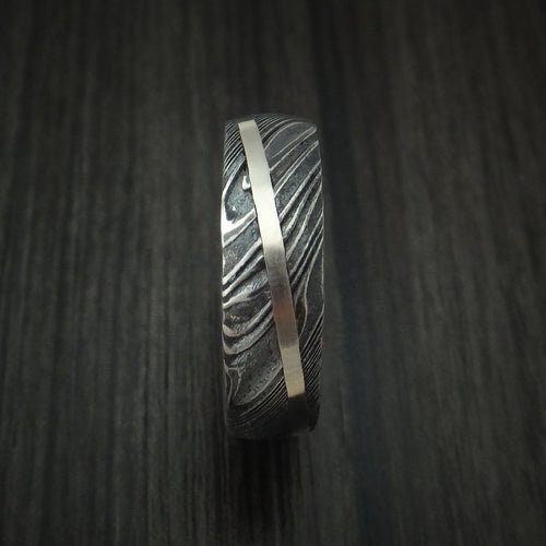 Maverick X - Woodgrain Kuro Damascus Steel Diagonal 14K White Gold Men's Ring Wedding Ring Wood Sleeve - view 3 - Nura Lab