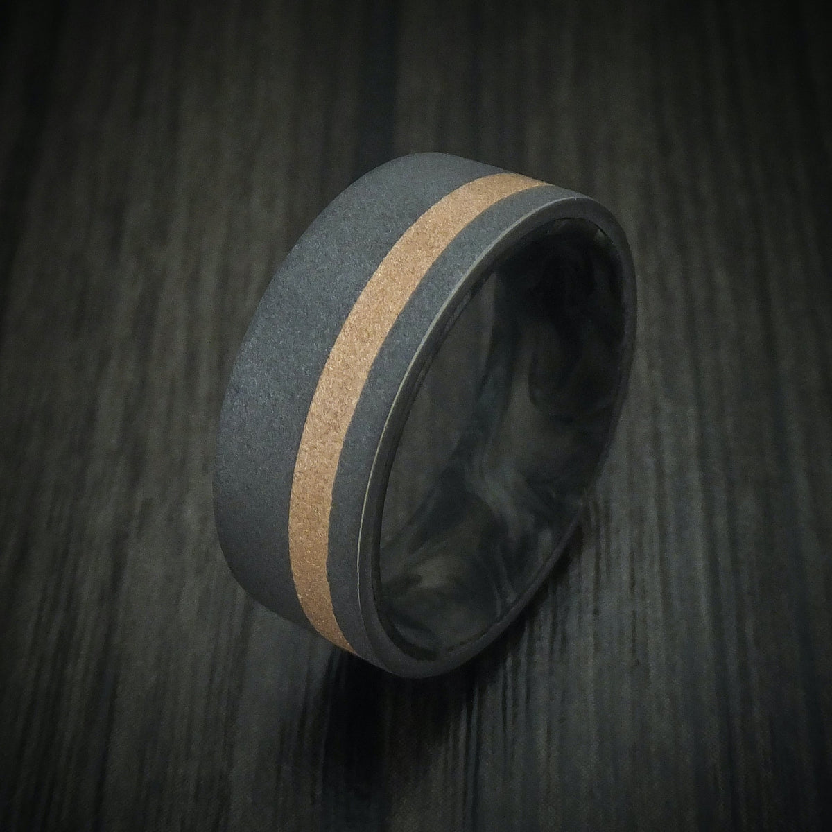 Harbour XIII - Tantalum Men's Wedding Ring with 18K Gold and Forged Carbon Fiber - view 4 - Nura Lab
