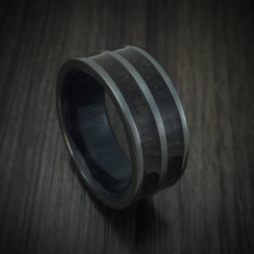 Southern Cross XII - Black Zirconium Dinosaur Bone Men's Wedding Ring with Hardwood Sleeve - Nura Lab