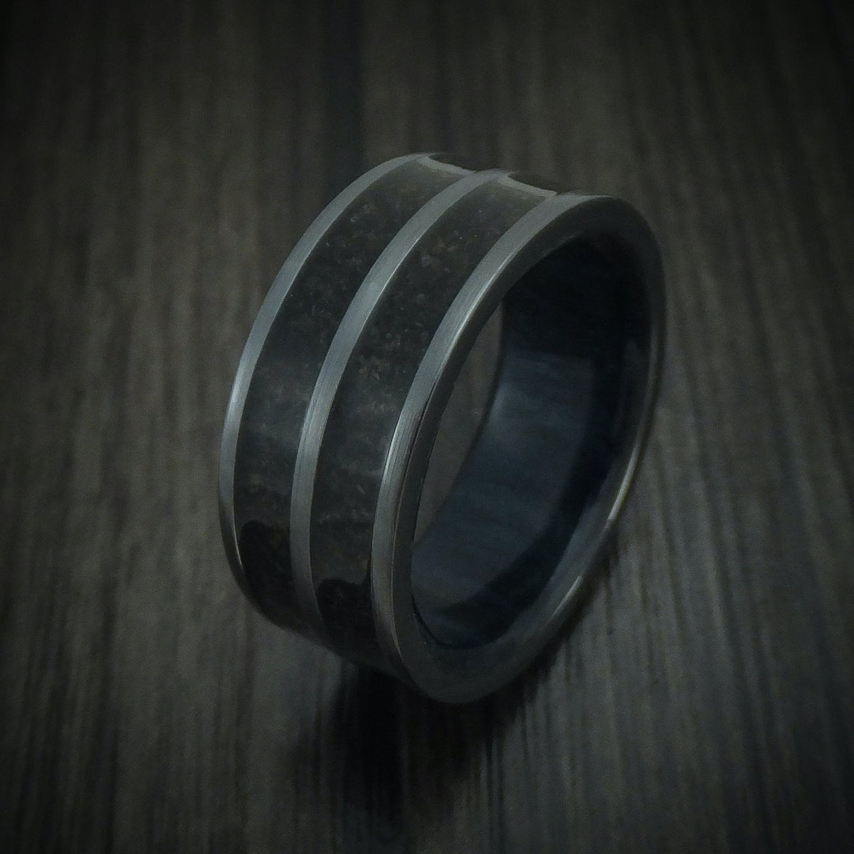 Southern Cross XII - Black Zirconium Dinosaur Bone Men's Wedding Ring with Hardwood Sleeve - view 4 - Nura Lab