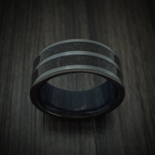 Southern Cross XII - Black Zirconium Dinosaur Bone Men's Wedding Ring with Hardwood Sleeve - view 2 - Nura Lab