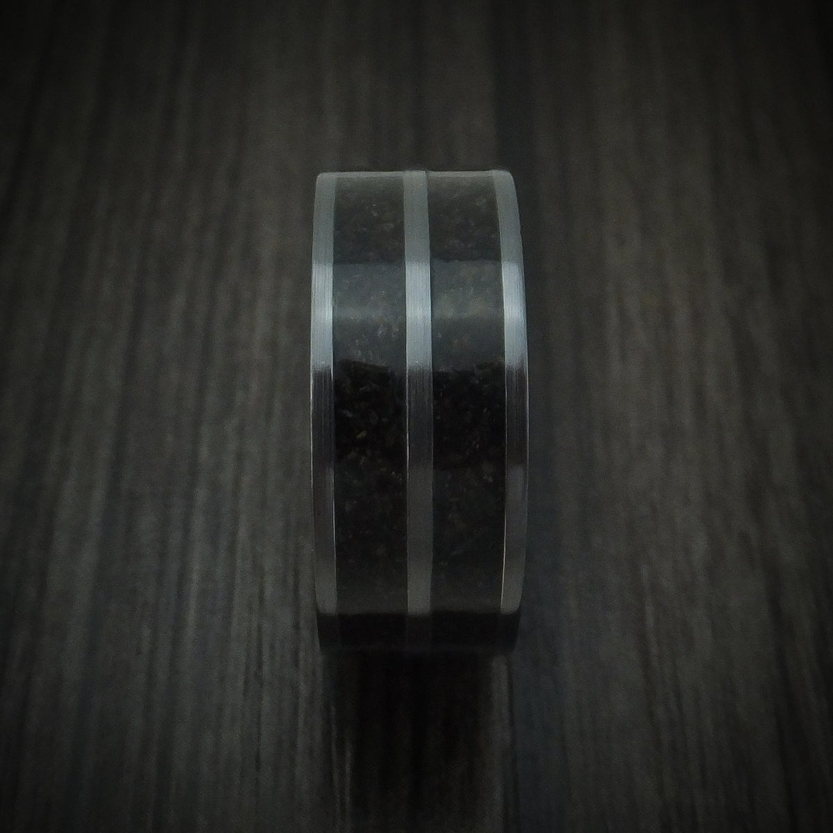 Southern Cross XII - Black Zirconium Dinosaur Bone Men's Wedding Ring with Hardwood Sleeve - view 3 - Nura Lab