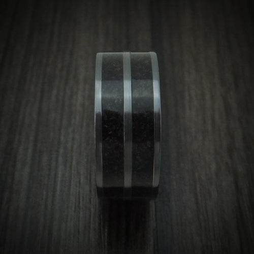 Southern Cross XII - Black Zirconium Dinosaur Bone Men's Wedding Ring with Hardwood Sleeve - view 3 - Nura Lab