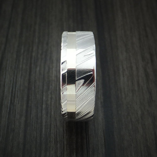 Augustus XI - Woodgrain Kuro Damascus Steel 14K White Gold Men's Ring Wedding Ring - view 3 - Nura Lab