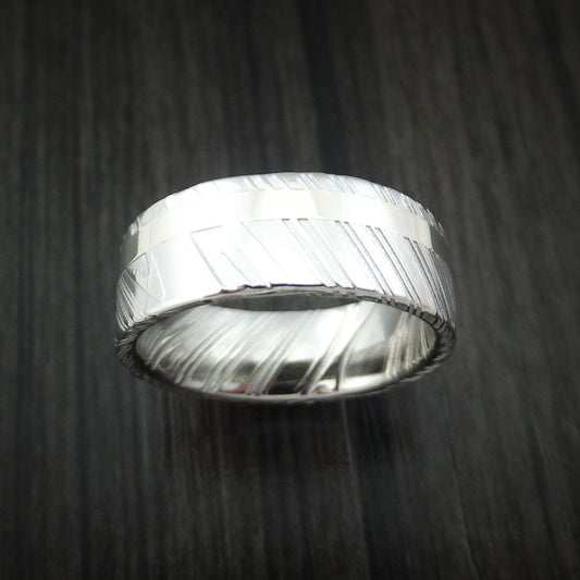 Augustus XI - Woodgrain Kuro Damascus Steel 14K White Gold Men's Ring Wedding Ring - view 2 - Nura Lab