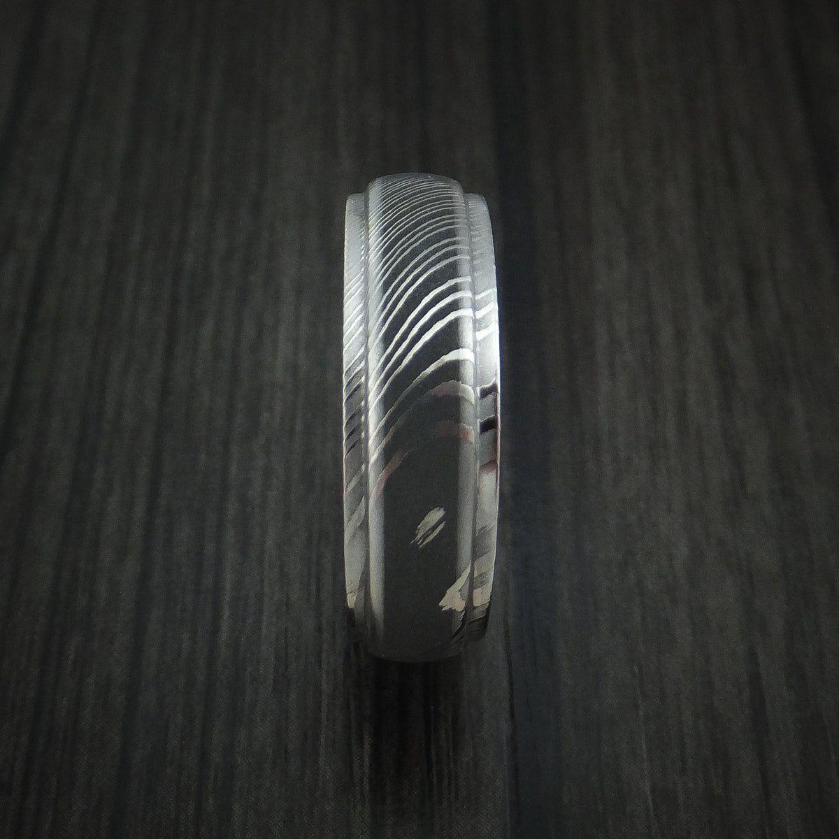 Hector X - Damascus Steel Men's Ring Wedding Ring Two Tone Finish Genuine Craftsmanship - view 3 - Nura Lab