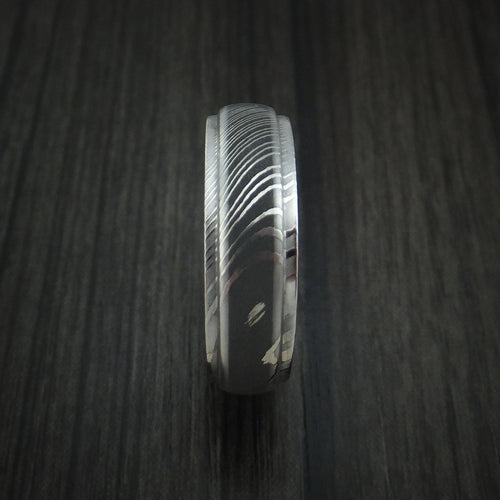Hector X - Damascus Steel Men's Ring Wedding Ring Two Tone Finish Genuine Craftsmanship - view 3 - Nura Lab